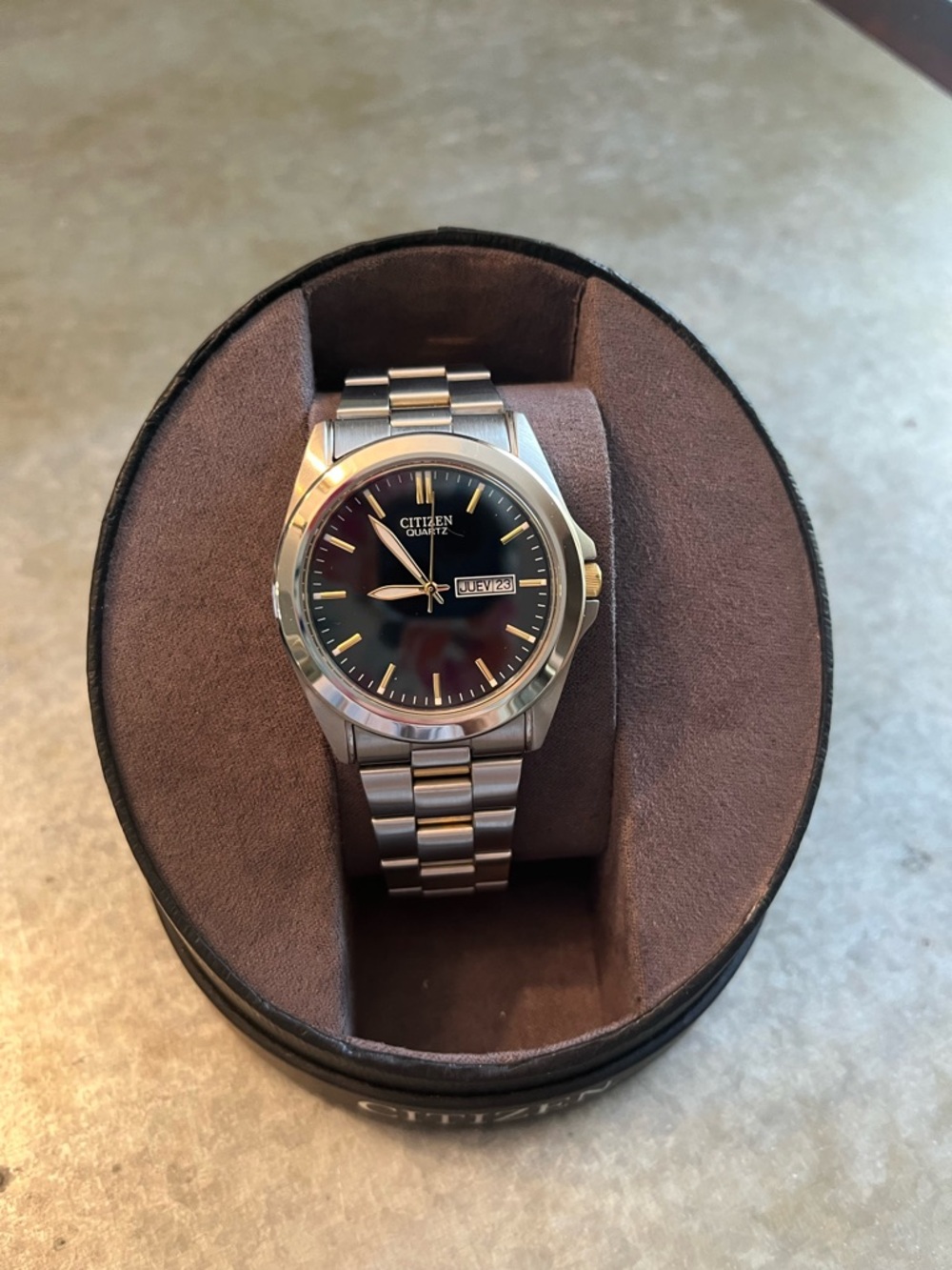 Citizen Stainless Steel Watch - Black Dial with Gold Accents